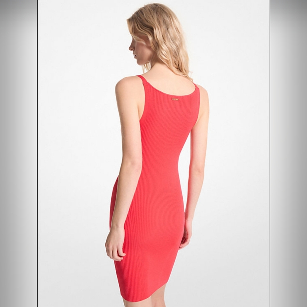 Michael Kors Women's Ribbed Stretch Knit Tank Coral Dress Sleeveless Size L‎ - Picture 2 of 12